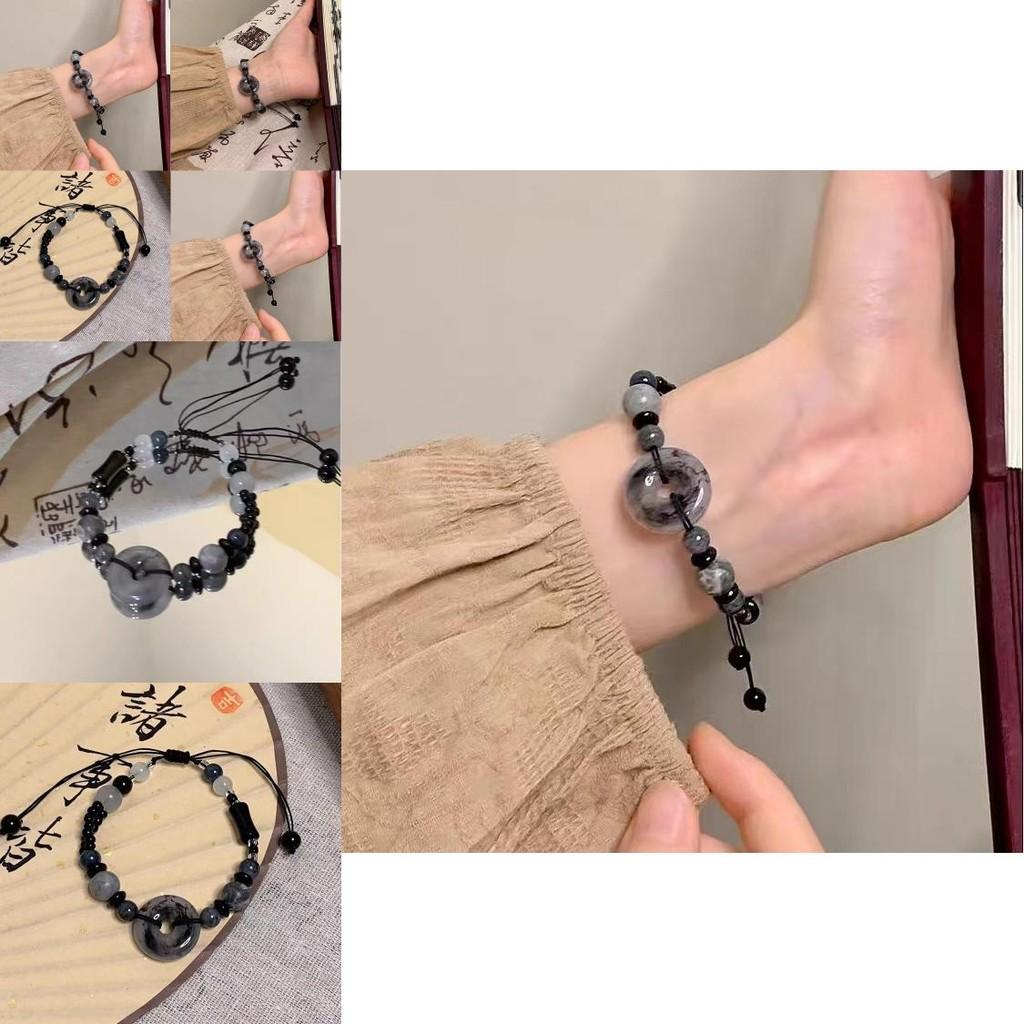 Distinctive Chinese Style Black Resin Stone Beaded Bracelet For Women