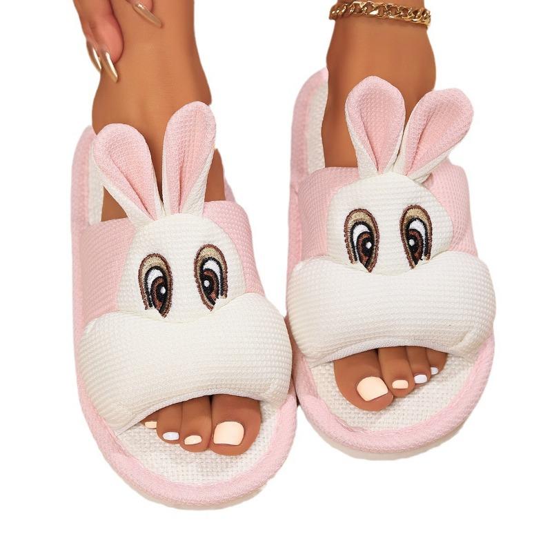 Cartoon rabbit four seasons slippers women autumn and winter wear non-slip indoor thick bottom home furry moon