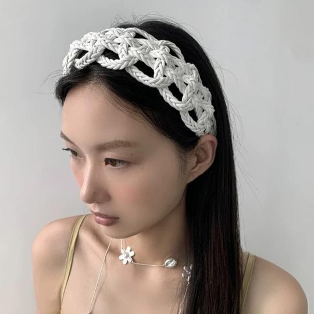 Solid Color PU Leather Weave Hairband Headwear Weave Style Hair Hoop  Hair Styling Accessory