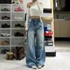 Comfortable Blue High Waist Draped Wide Leg Jeans Women's Autumn Loose 100 Trailing Thin Straight Trousers Jeans for Women Long Denim Pants