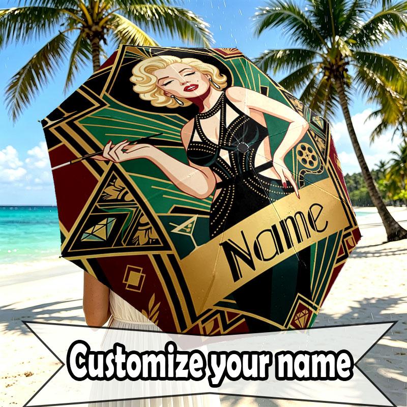 Personalisierter Regenschirm mit Marilyn Monroe Aufdruck und individuellem Namen, Automatisches Öffnen und Schließen, Stabiler 8-Rippen-Rahmen, Für Pendeln, Camping und Wandern, Geburtstagsgeschenk
