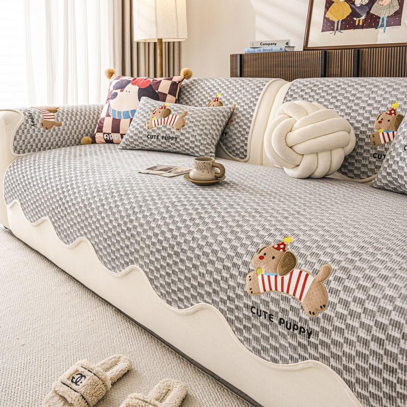 Cartoon Chenille Sofa Cover Non-slip Pet-resistant Couch Cushion Home Decor