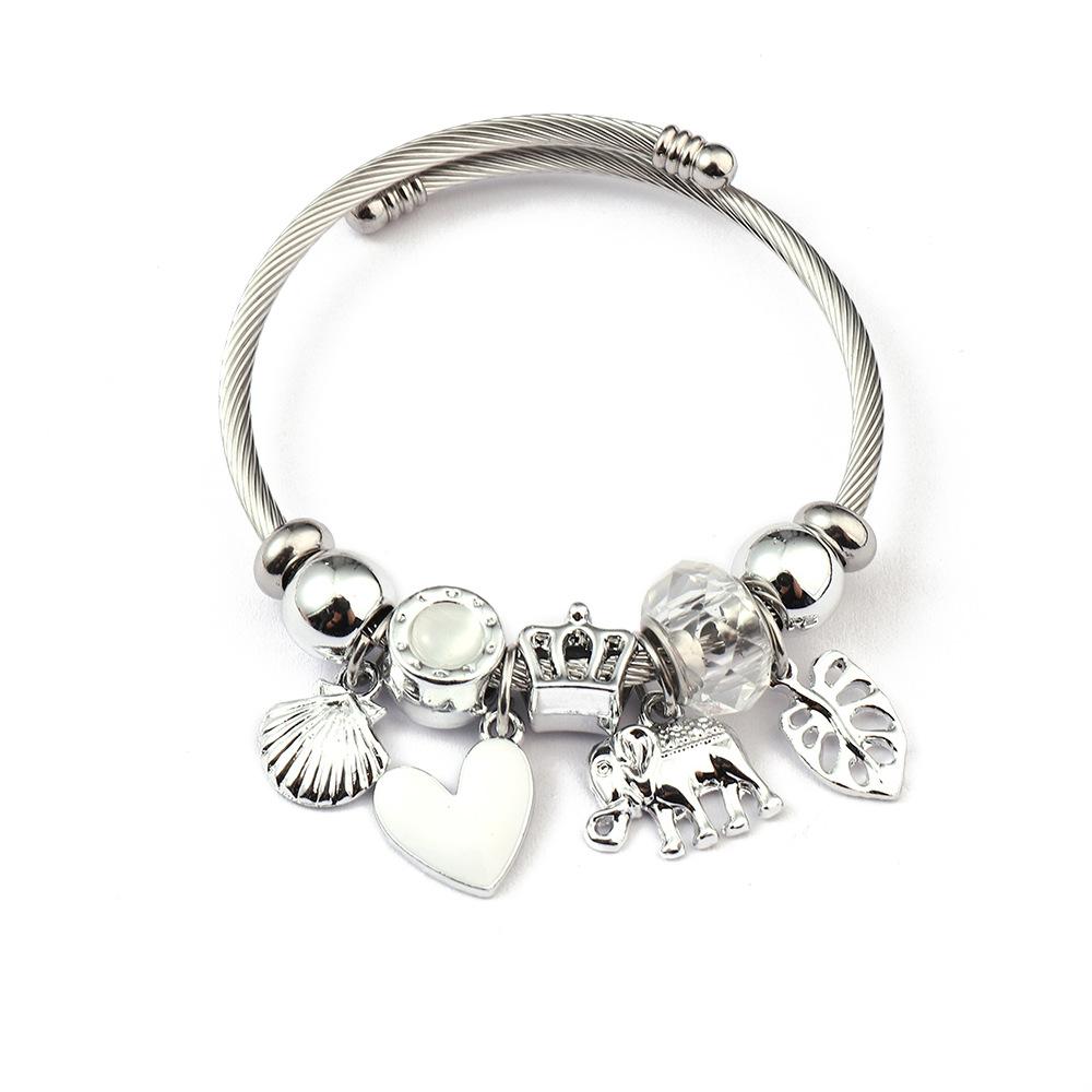 Simple Fashion Stainless Steel Bracelet With Crystal Bead Pendant Unisex Jewelry