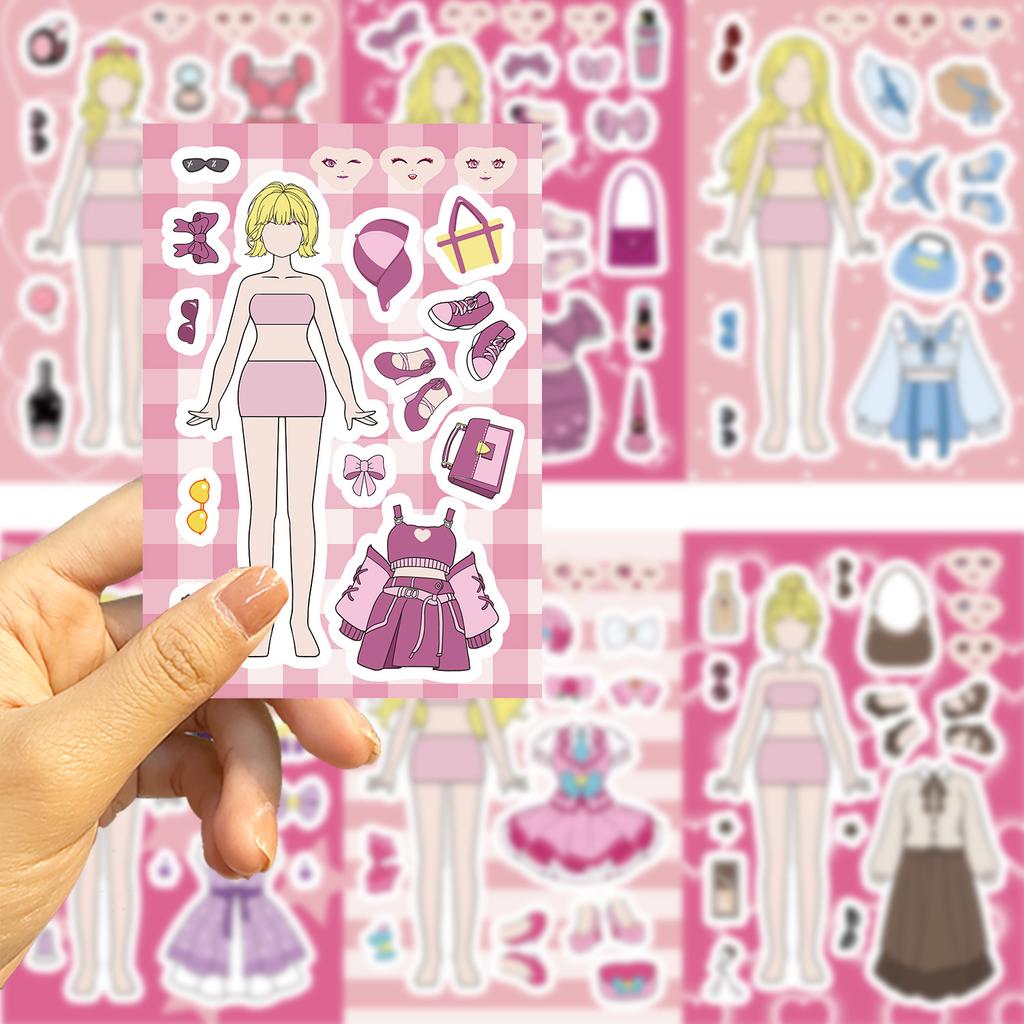 8/16 Pcs Girl's Wardrobe Puzzle Stickers, Make A Face Doodle Decals for Journals, Notebook, Phone Case, Desk, Guitar, Stationery