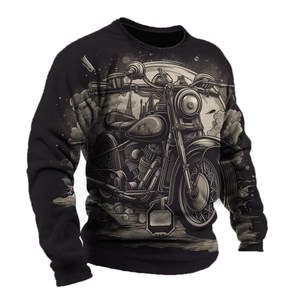 Vintage männer T-shirt Baumwolle Motorrad Muster Langarm T-shirts 3D Gedruckt Kleidung Grafik Straße Harajuku Übergroßen