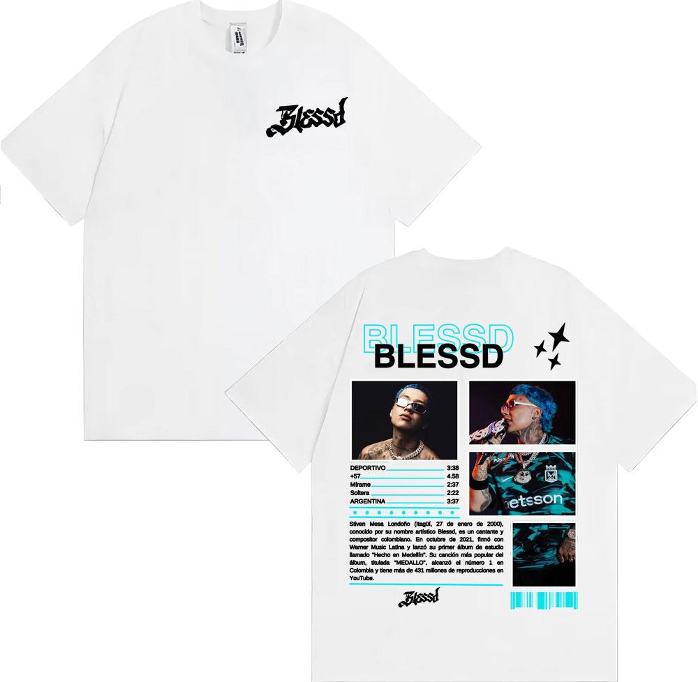 2025 Summer Rapper BLESSD BENDECIDO Tour Tshirt Mens Cotton Shortsleeved Tshirt Fashion 90 S Retro Hiphop Tshirt