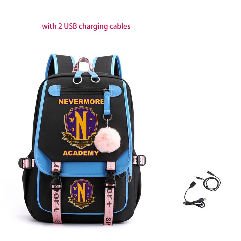Zaino in Tessuto Oxford di Grande Capacità Per Studenti Traspirante Durevole Antifurto Usb Nero