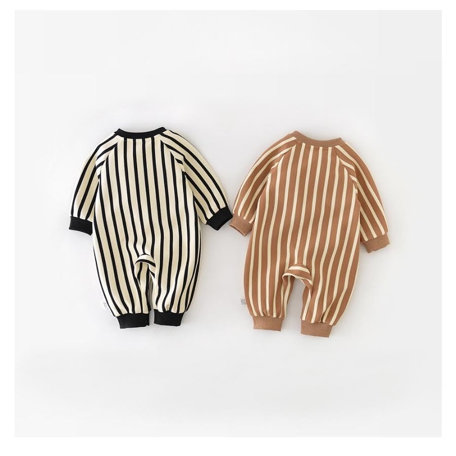 Long Sleeve Striped Animal Romper with Stuffed Soft Korean Baby 90cm [EnDast] Animal, Material, Children's Clothing, Clothing, Gift, 66cm, 73cm, 80cm,