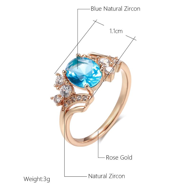 Kinel Blue Water Drop Zircon Rings For Women Rose Gold Color Fine Jewelry