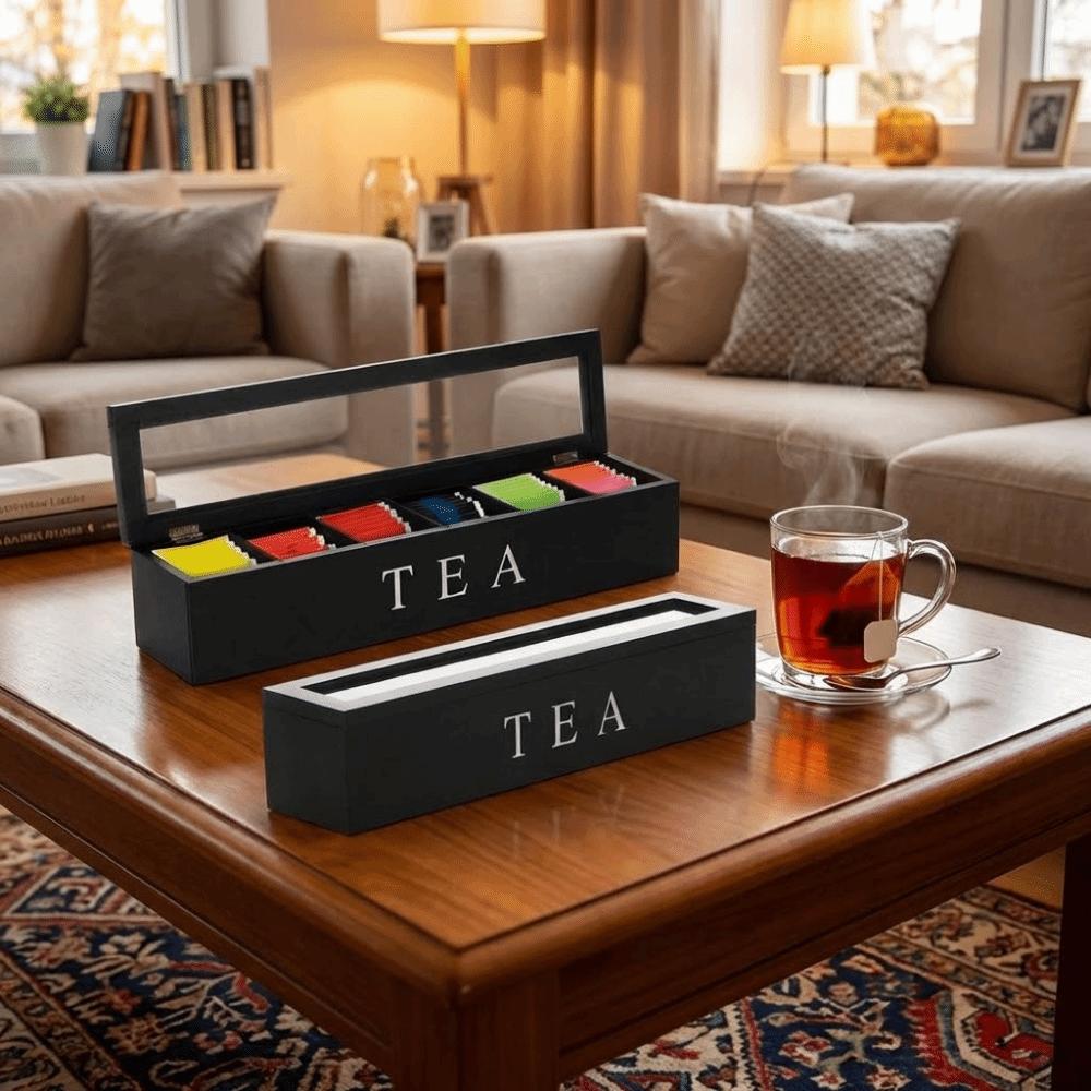Clear Window Tea Bag Storage Box Wooden Sugar Packet Storage Box Jewelry Watch Display Case Office