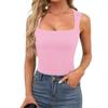 Canotta da donna senza maniche con scollo quadrato, vestibilità aderente, tinta unita, canottiera basic, top casual elasticizzati bodycon