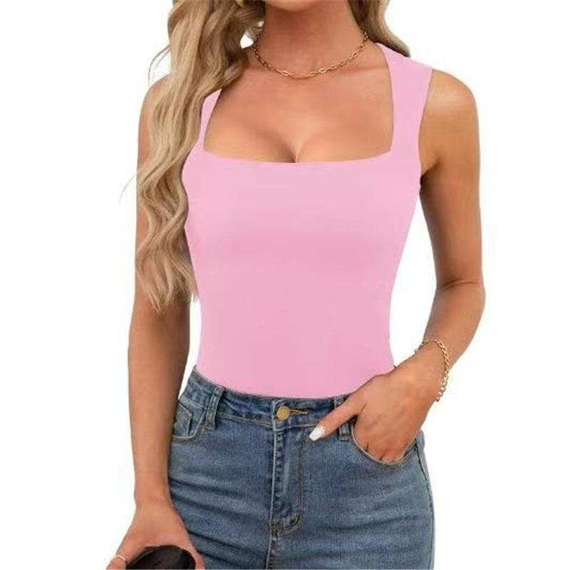

Women s Square Neck Sleeveless Tank Top Slim Fit Solid Color Basic Camisole Casual Stretchy Bodycon Tops S