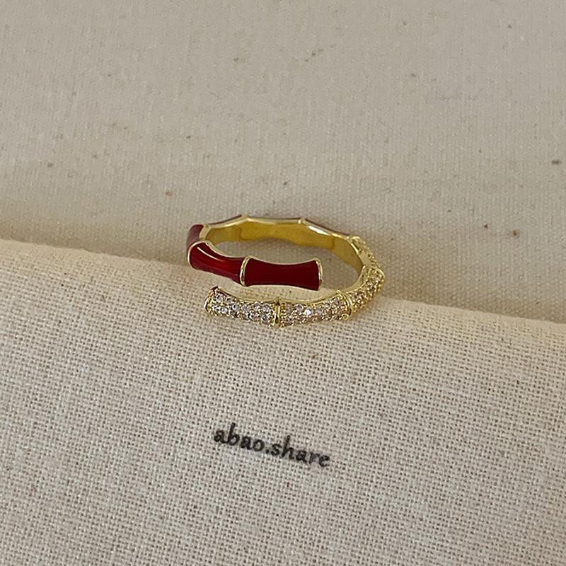 Vintage Red Drip Oil Open Ring Women Geometric Cool Sweet Exquisite Adjustable Band Fashion Accessory Christmas New Year Gift