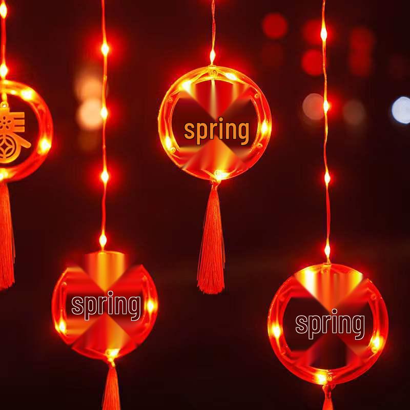 2026 New Year String Lights: Red Lanterns & Colored Curtain Lights for Spring Festival Balcony Decor