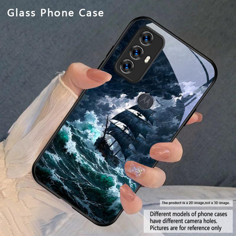 Sea storm small sailboat For Motorola Moto Edge 20 Lite 30 Pro 40 Neo 50 Ultra G14 G22 G24 Power 34 G35 X30 Pro Glass Phone Case