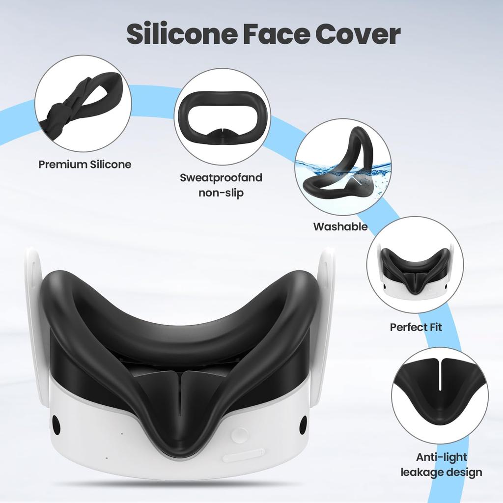 YipuVR Silikon-Abdeckungsset für MetaQuest 3S, Oculus Quest 3S Zubehör, VR Silikon-Schutzabdeckung, Controller-Griffabdeckung, VR-Gesichtsabdeckung, Linse