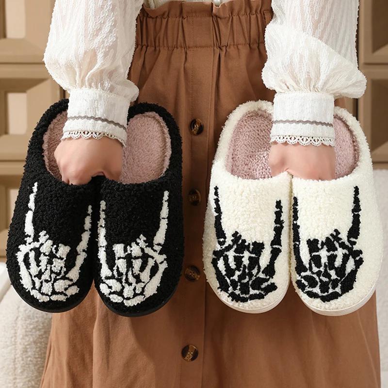 Fashion Fashion Print Winter Cotton Slippers Women New Soft Sole Warm Fluffy Sandals Woman Home Closed Toe Plush Couple Slides Female