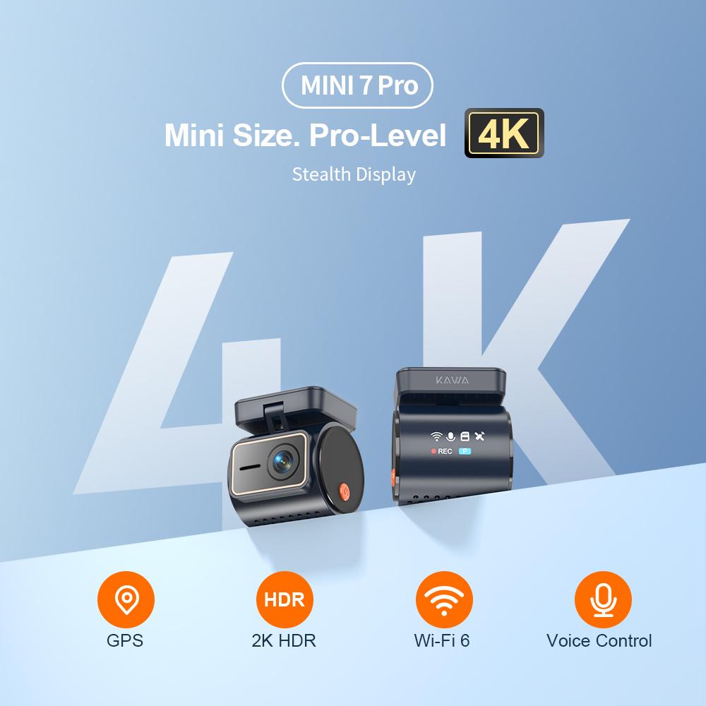 KAWA 4K Front Dash Cam MINI 7 Pro,WiFi Car Camera with APP/Voice Control/WIFI6/GPS, AUTO Video Recorder,Dashcam,HDR,Dash Camera