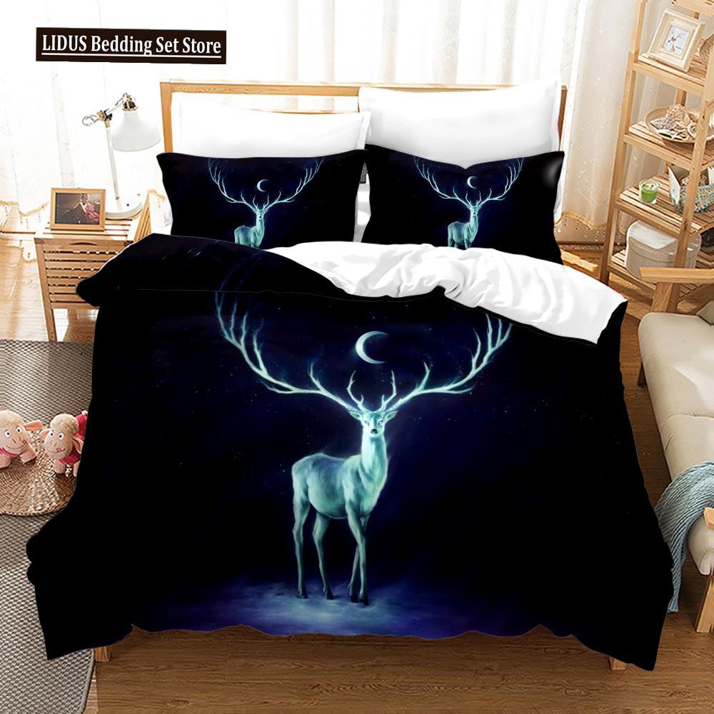 Deer Duvet Cover Set King Polyester Bedding Set For Kid Children Gift Bedding Set 3D Animal Giraffe Purple Theme Comforter Cover