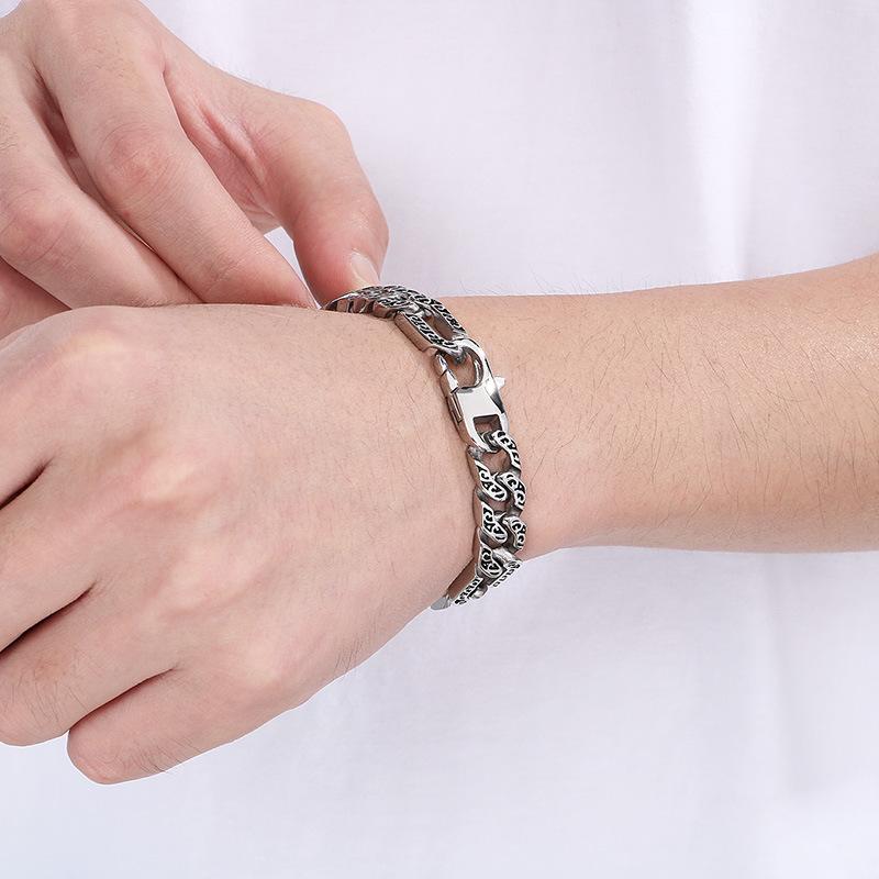 2026 European and American Personalized Pattern Bracelet, Retro Embossed Flat Personality Fashion Removable Titanium Steel Men's Bracelet
