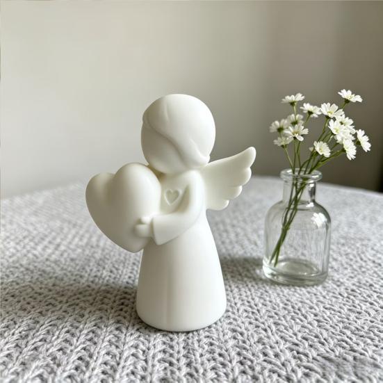 Moderne Engelsdekoration Mini-Liebesherz-Figur, 3D-gedruckte weiße Statue, Schreibtischornament für Muttertag, Valentins-Weihnachtsgeschenk-Figur