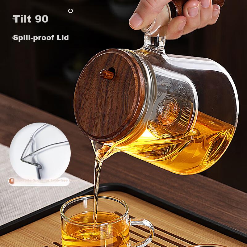 PAKCHOICE Glass Teapot Tea Infuser Household Full Glass Inner Core High Temperature Resistant One-Button Filter Easy Brew Cup