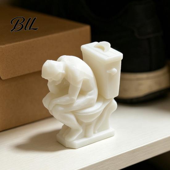 Smooth Line Figurine Thinker Figurine, Funny Man on Toilet Thinking Statue, 3D Small Decorative Statue Printed Novelty Bathroom Decoration for Office