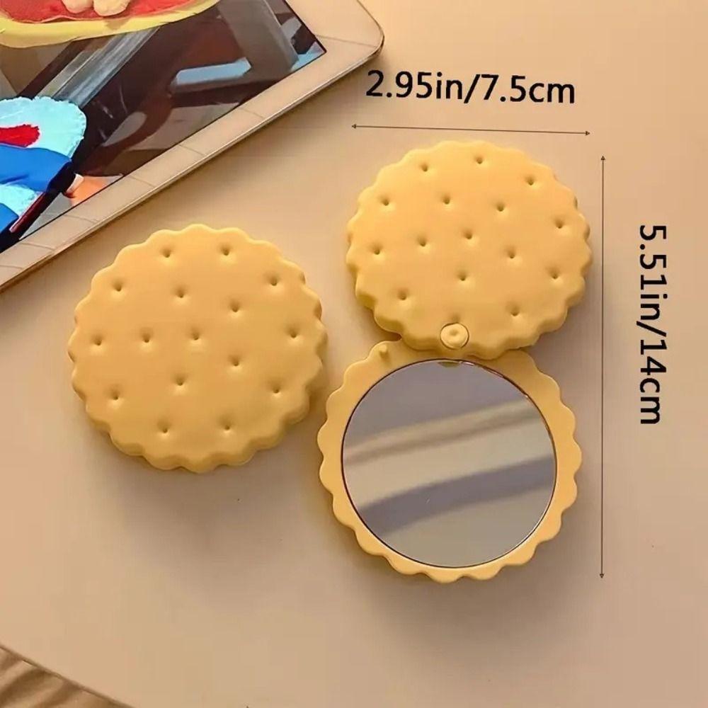 Portable Biscuit Make-Up Mirror Cheese Biscuit Design Biscuit Pocket Mirror Daily Use