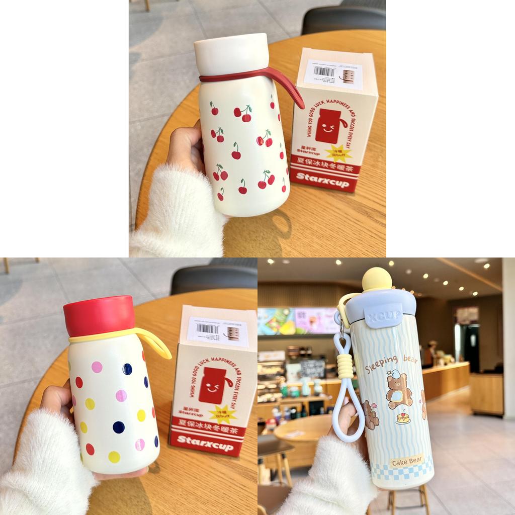 Small Cute Polka Dot Insulated Bottle With Handle For Girls Travel And Office Use