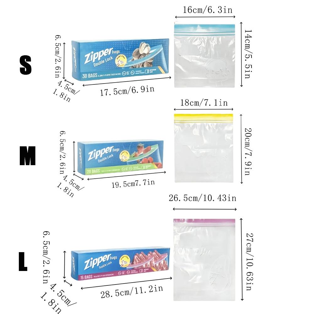 15/20/30pcs L/M/S Clear Storage Bag Snack And Sandwich Bags Ealed Vegetable Food Preservation Freezer Camping Kitchen Accessory