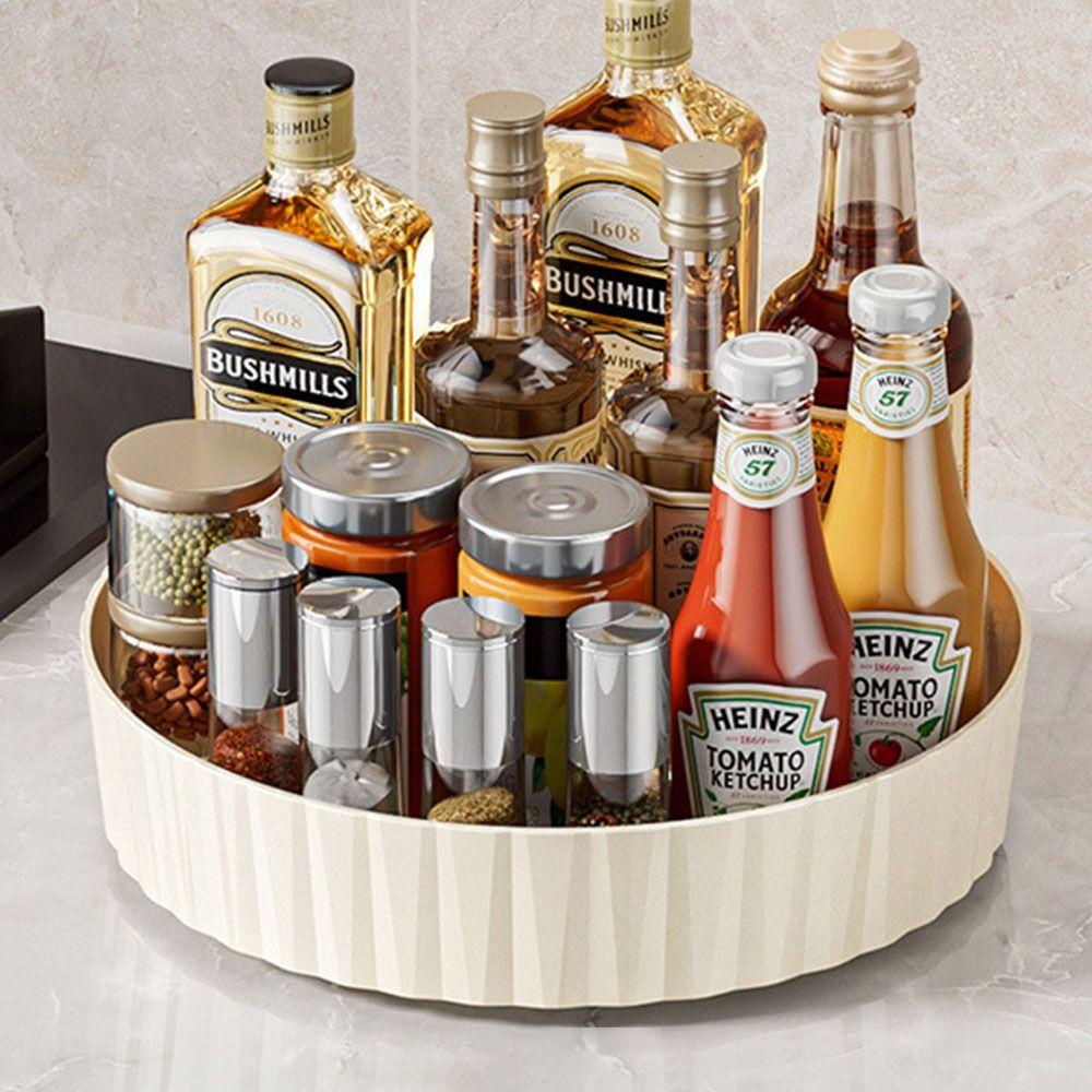 21/27cm 360 Rotating Tray Pantry Cabinet Non Slip Cosmetic Storage Box with Base Seasoning Organizer Storage Rack Kitchen