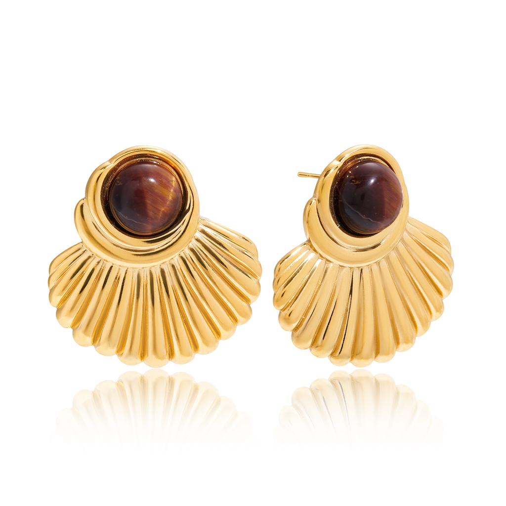 Youthway Vintage Tiger Eye Stud Earrings For Women  Gold Plated Stainless Steel Earrings Simple Fashion Jewelry Girls Gift