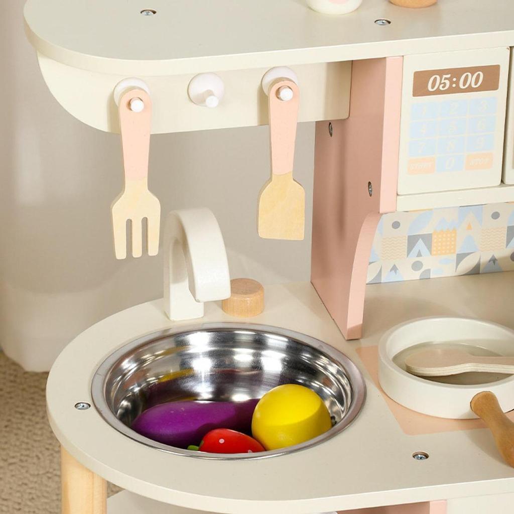 Wooden Kitchen Set Toy Accessories Kids Play Pretend Chef Cooking for Ages 3-8