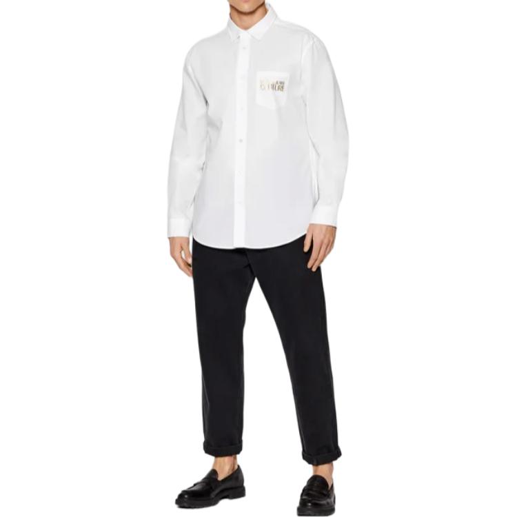 VERSACE JEANS COUTURE Shirts Men's White Pointed Collar Moderate Shirt 72GAL2R5-CN002-003