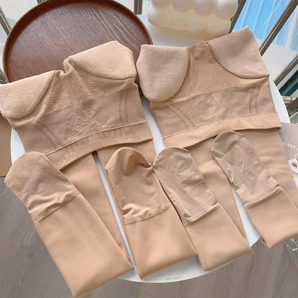 Fashion Printing Thicken Warm Tights Women Winter High Waist Thermal Stockings Leggings Sexy Translucent Fleece Velvet Pantyhose