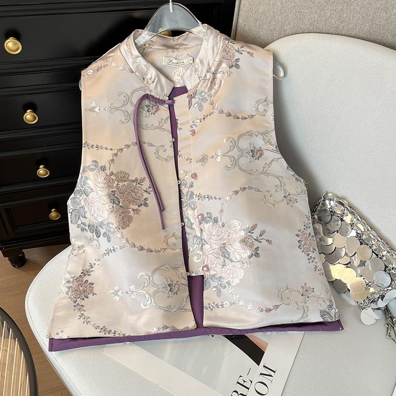 Women's vest 2025 spring new high-end popular jacquard buckle sleeveless