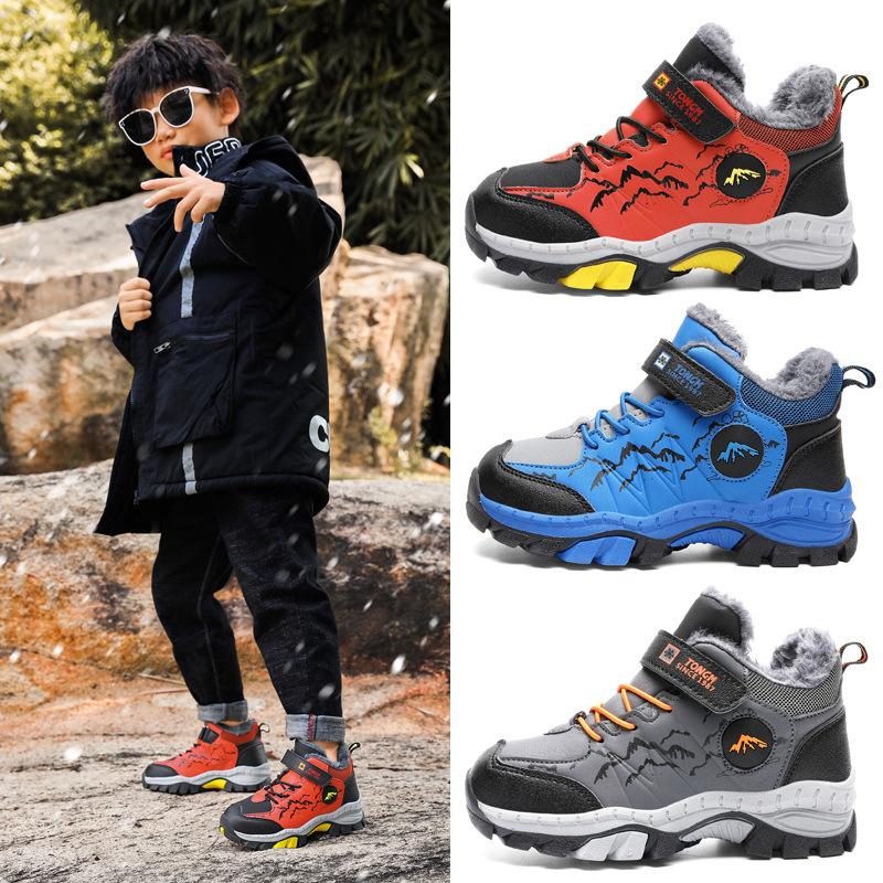 Children's snow shoes and boots winter new velvet thickened sports shoes boys large cotton shoes non-slip cotton boots keep warm