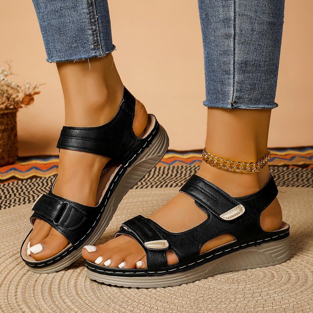 Women'S Soft Sole Hollow Sandals Summer Fashion Leisure Sports Large Size Summer Anti-Slip Leather Sandals For Women Flat