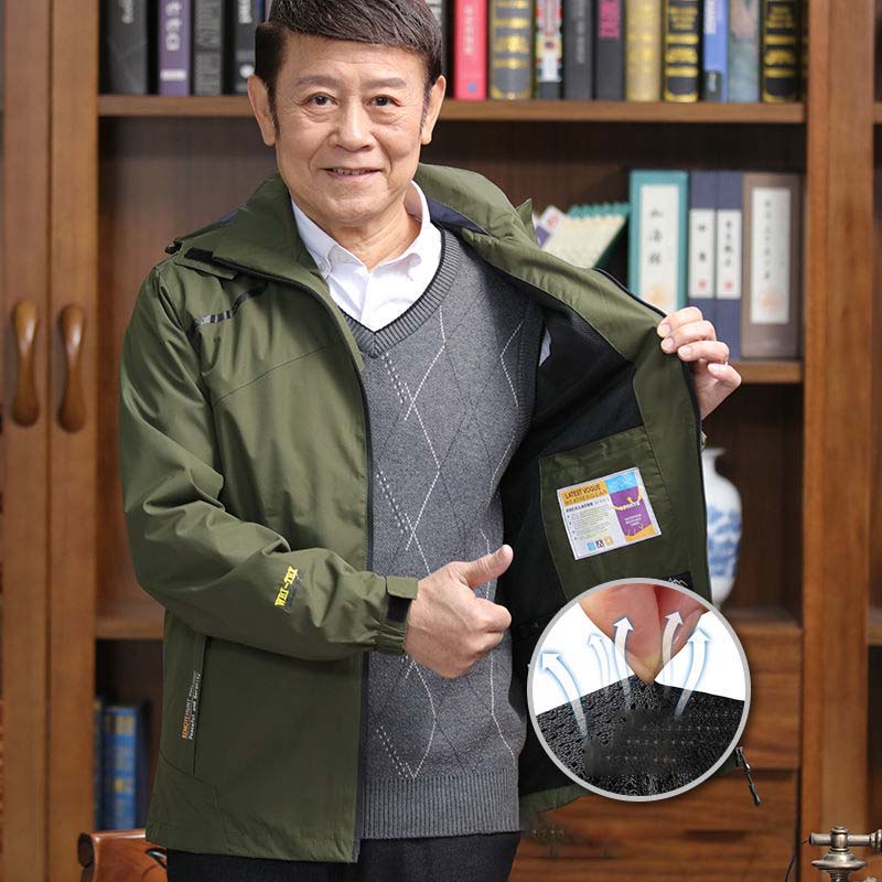 Chaqueta de otoño e invierno para hombre de mediana edad, chaqueta informal, chaqueta con capucha