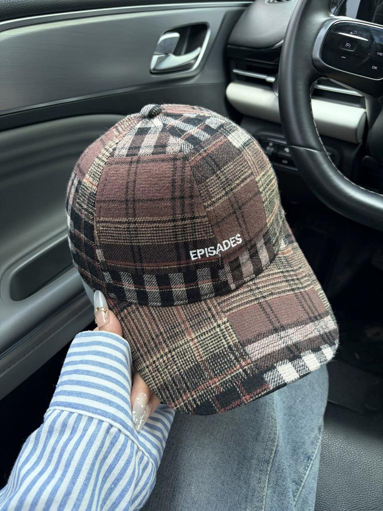 Splicing Plaid Retro Baseball Cap Children Spring and Autumn Versatile Showing Small Face Big Head Circumference Fashion Cap Tide
