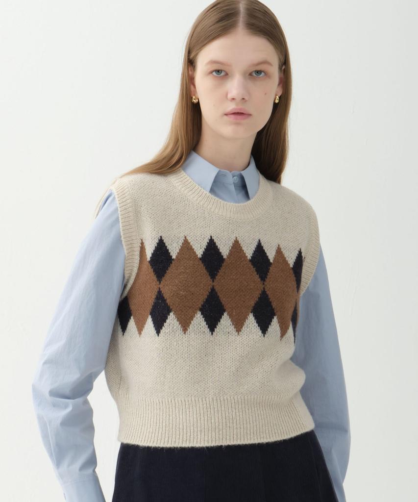 Jun By Jun K Alpaca Argyle Vest_Cream