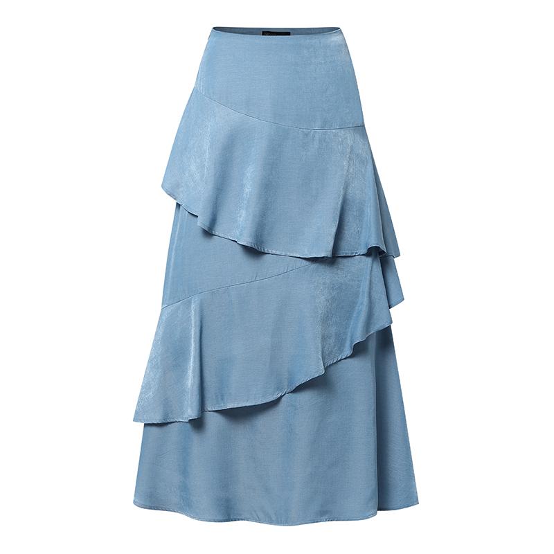 

ZANZEA Женские повседневные однотонные свободные длинные юбки с оборками S синий