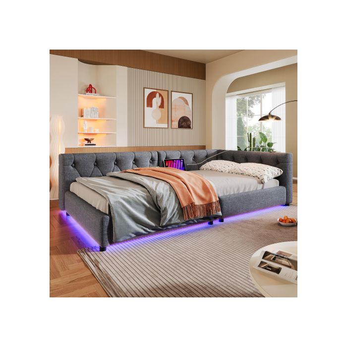 Sofa rozkładana, Kanapa dzienna, Kanapa dzienna, 90x200cm, Sofa rozkładana ze stelażem listwowym (bez materaca) szary