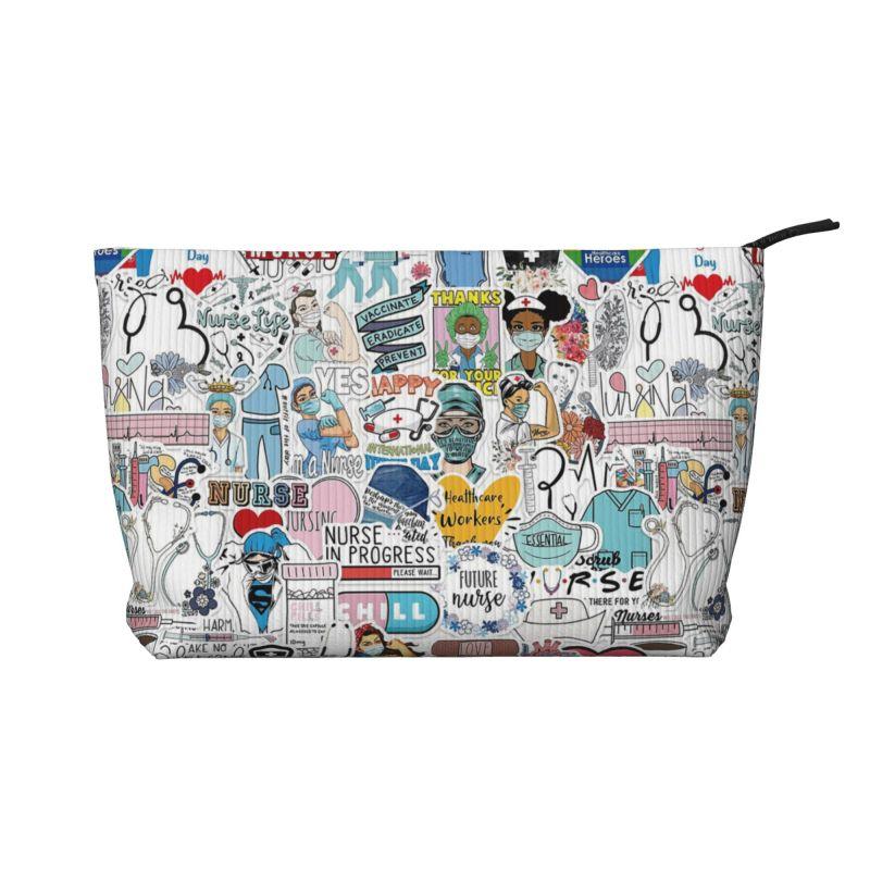 

Custom Cartoon Doctor Nurse Enfermera En Apuros Toiletry Bag Women Cosmetic Makeup Organizer Lady Beauty Storage Dopp Kit Box