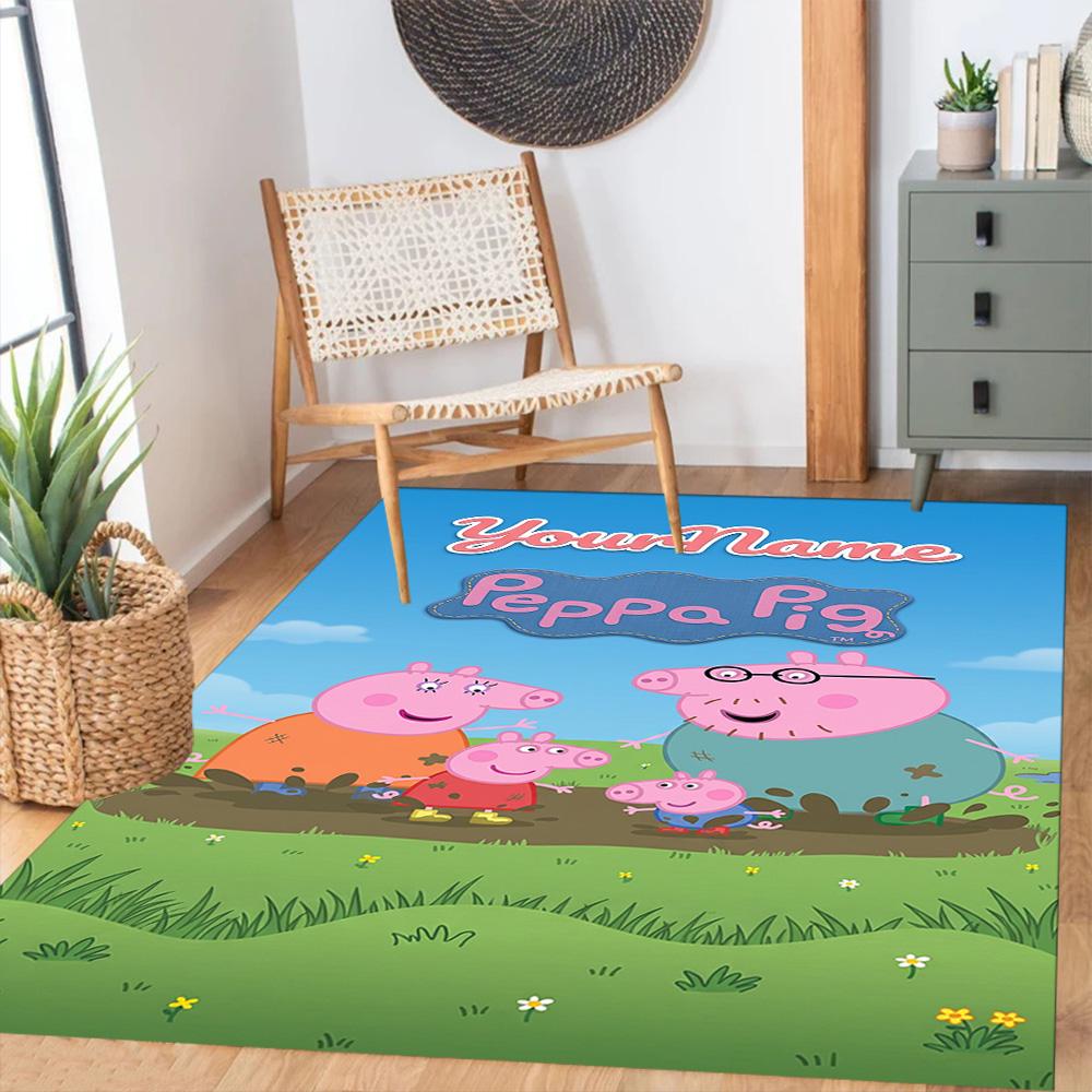Peppa Pig Customizable Name Area Rug Perfect for Decorate room Study room Bedrooms Game Room Anti-slip Rug Office home decor Perfect Gift for Women/Me