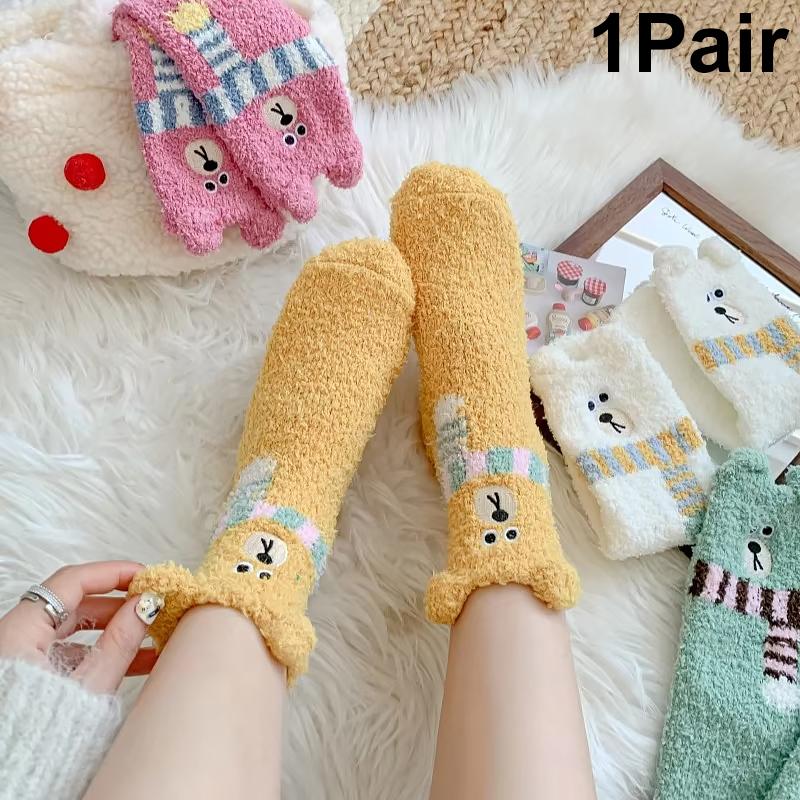 1 Pair Mid-Calf Stockings Home Sock Fleece Lining Clothing Accessories Floor Socks Funny Thickened Warmth Multi-Color