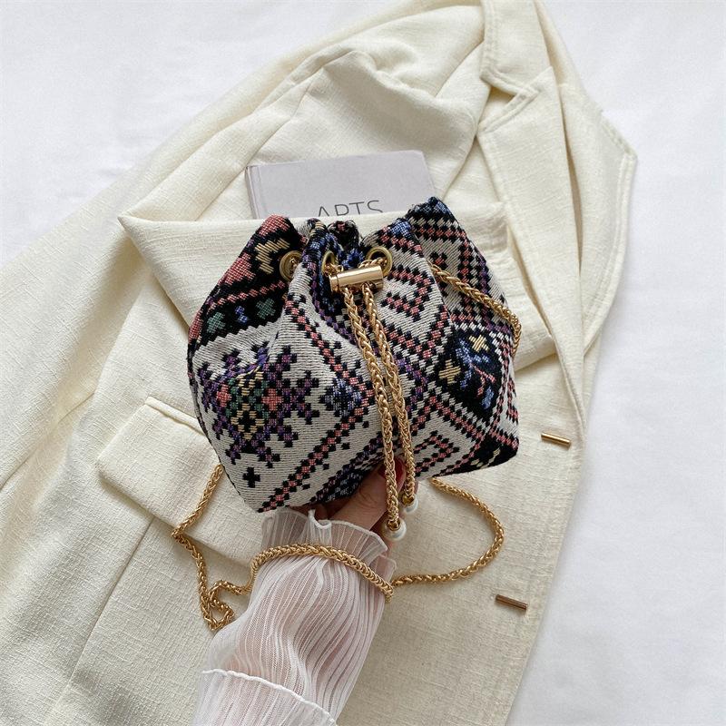 Cross Body Bohemian Bucket Checkered Shoulder Bag for Women Shopper Bags