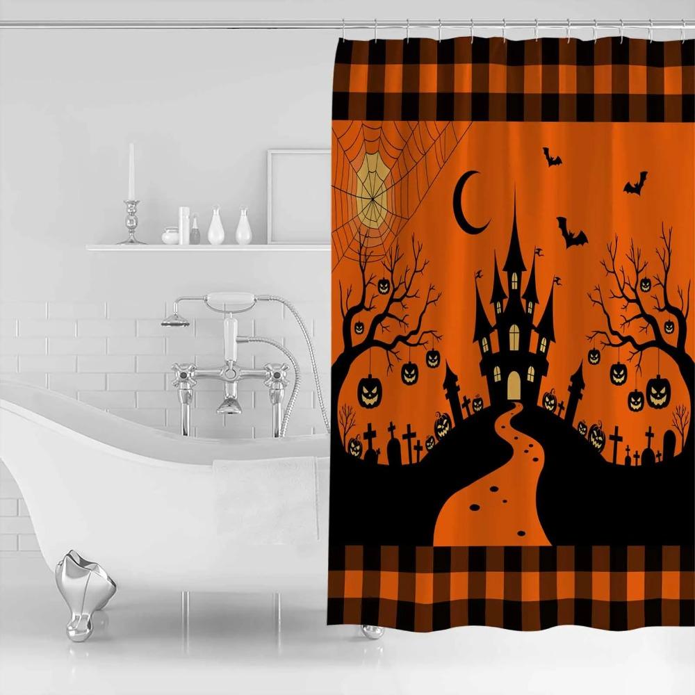 

Хэллоуин Замок Тыквенное Дерево Шторки для душа Водонепроницаемые Шторки для ванны Домашний декор Современная Роскошная Занавеска для ванной 36x72IN 92x183CM