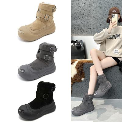 Ju Jingyi Style Genuine Leather Waterproof Snow Boots - Women's Thick Sole, Warm, Trendy Student Design