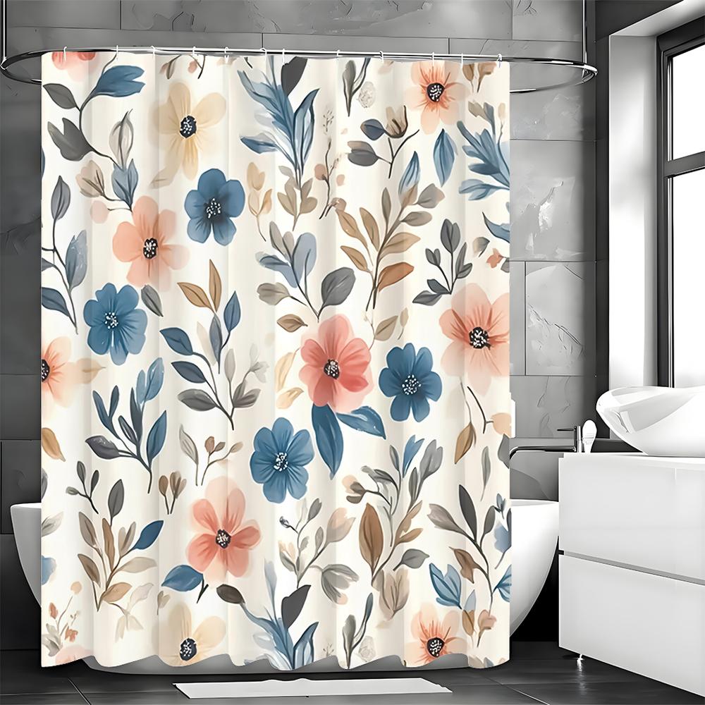 Colorful Flower Shower Curtain, Bathroom Decorative Shower Curtain, Waterproof Shower Curtain with Hooks